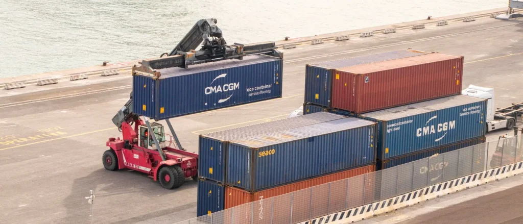 Containers moving on the quay at a European port of entry